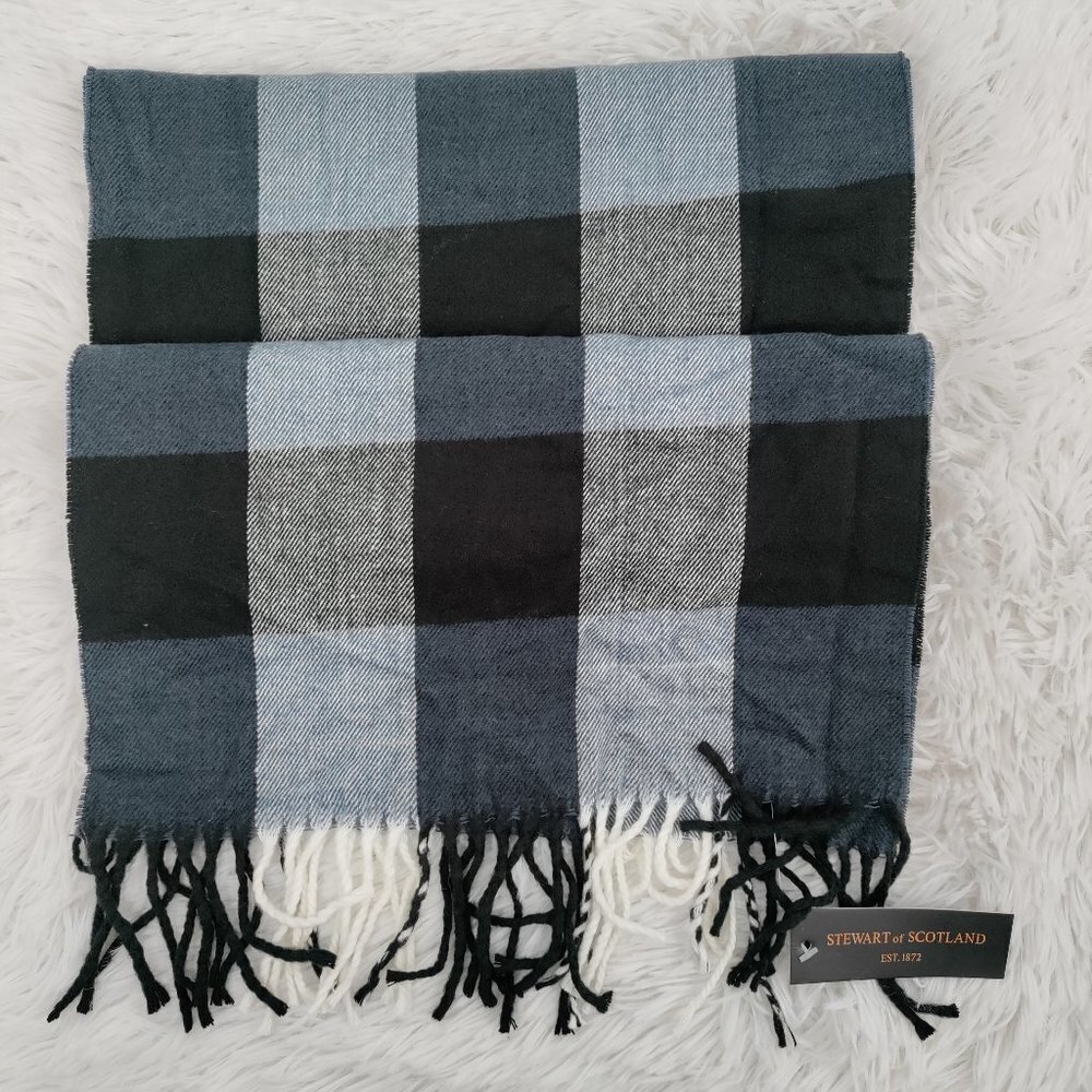 New Stewart of Scotland Plaid Solid Fringe Hem Scarves Scarf OS Women Multicolor